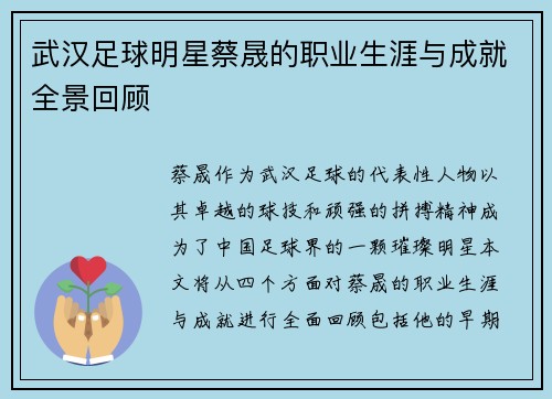 武汉足球明星蔡晟的职业生涯与成就全景回顾